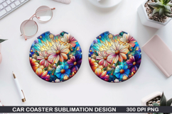 Flower Car coaster sublimation, Summer Coaster PNG Design Product Image 1