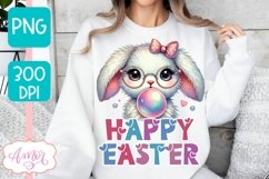 Happy Easter sublimation PNG, Cute Easter bunny bubble gum Product Image 3