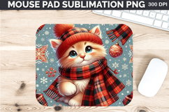Watercolor Cat Mouse Pad Sublimation - Christmas PNG Design Product Image 1