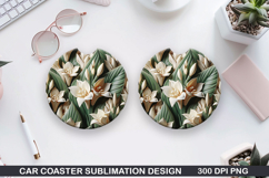 Flowers Car Coaster Sublimation| Flowers Coaster PNG Design Product Image 1