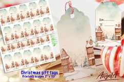 Printable Christmas gift tag, watercolor Christmas village Product Image 1