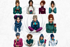 Cosy Winter Aurora Girls Clipart, Fashion Girl PNG Product Image 12