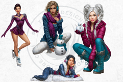 Cosy Winter Aurora Girls Clipart, Fashion Girl PNG Product Image 13