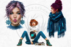 Cosy Winter Aurora Girls Clipart, Fashion Girl PNG Product Image 16