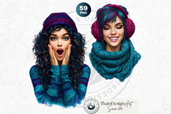 Cosy Winter Aurora Girls Clipart, Fashion Girl PNG Product Image 17