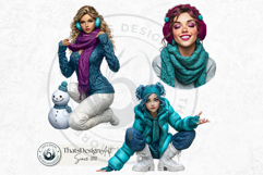 Cosy Winter Aurora Girls Clipart, Fashion Girl PNG Product Image 4