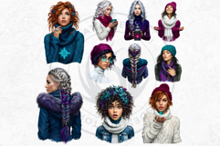 Cosy Winter Aurora Girls Clipart, Fashion Girl PNG Product Image 6