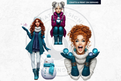 Cosy Winter Aurora Girls Clipart, Fashion Girl PNG Product Image 7