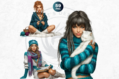 Cosy Winter Aurora Girls Clipart, Fashion Girl PNG Product Image 8