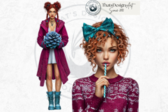 Cosy Winter Aurora Girls Clipart, Fashion Girl PNG Product Image 9