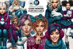 Cosy Winter Aurora Girls Clipart, Fashion Girl PNG Product Image 1