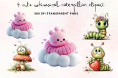 Cute Whimsical Caterpillar Clipart PNG Product Image 1
