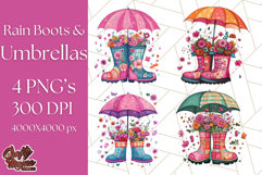 Floral Rain Boot Clipart PNG Spring Umbrella Bouquet Art Product Image 1