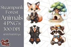 Vintage Steampunk Forest Animal PNG Clipart for Sublimation Product Image 1