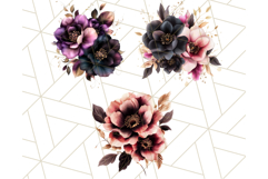 Dark Gothic Flowers PNG with Gold Trim, Vintage Floral Product Image 8