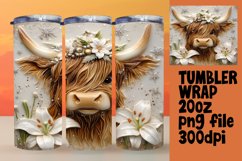 Highland Cow 20oz Tumbler Wrap Glossy 3D Flower Art Product Image 1
