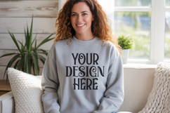 Ash Gildan 18000 Sweatshirt Mockup,G18000 Crewneck Sweatshir Product Image 1