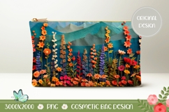 Knitted Flowers Cosmetic Bag, Wildflowers Cosmetic Bag Print Product Image 1