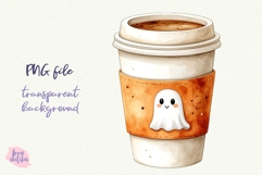 Coffee To-Go Cup PNG Halloween Ghost Cafe Clipart Product Image 2