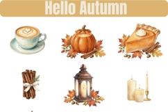 Hello Autumn Watercolor Clipart Bundle, Fall Leaves Pumpkin Product Image 14