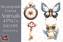 Vintage Steampunk Forest Animal PNG Clipart for Sublimation Product Image 1