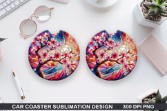 Flower Car Coaster Sublimation| Summer Coaster PNG Design Product Image 1