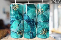 Teal Alcohol Ink Flower Tumbler Wrap -High Quality 300 Dpi Product Image 1