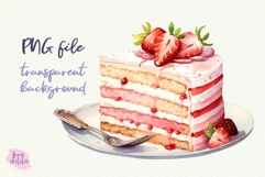 Cream Strawberry Cake Slice PNG Sublimation Baking Clipart Product Image 1