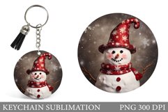 Snowman Keychain Design. Winter Round Keychain Sublimation Product Image 1