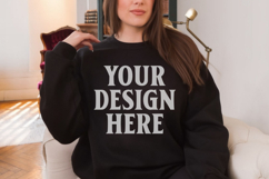 Gildan 18000 Black Mockup , Crewneck Sweatshirt Boho Mock-up Product Image 1