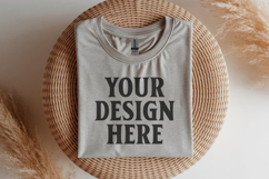 Gildan 64000 Heather Grey Folded T-Shirt Mockup | Flat Lay U Product Image 1