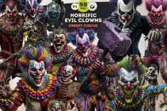 Horrific Evil Clown Clipart - Creepy Circus PNG Graphics Product Image 1