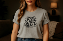 Women Grey Tee Mockup PSD JPG Product Image 1