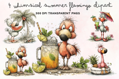 Whimsical Summer Flamingo Clipart PNG Product Image 1