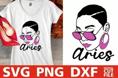 Aries Zodiac Sign svg, Black Woman in Glasses, Short Hair Product Image 1