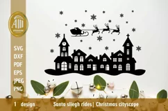 Santa sleigh rides SVG|Christmas SVG|Cityscape|City skyline Product Image 2