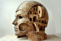 Wooden sculpture representing the inside of a mind with buil Product Image 1