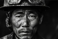 Bronze-skinned Asian miner face worker. Generate Ai Product Image 1