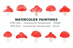 Watercolor Mushrooms Illustration Clip Art PNG & EPS Vector Product Image 2