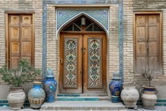 Traditional middle eastern house entrance with ornate door Product Image 1
