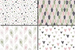 Blush Pink and Green Seamless Digital Paper / Pastel Hand drawn patterns / Scales, Hearts, Leaves, Terrazzo Backgrounds Product Image 2