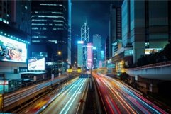 Long exposure of cars driving through hong kong at night Product Image 1