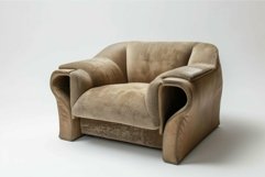 Modern beige armchair standing in minimalist white studio Product Image 1