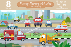 Funny Rescue Vehicles City Scene Vector Bundle Product Image 1