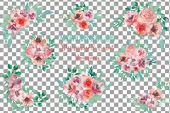 Coral and burgundy floral watercolor wedding bouquets decor Product Image 2