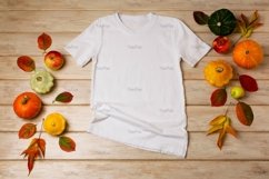 Unisex white T-shirt mockup with fall decor Product Image 3