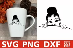 Peeking Black Girl svg, Melanin svg, Afro Bun, Hairstyle svg Product Image 3