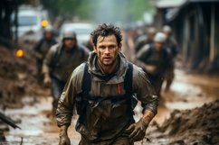 People Running With Rescue Team Help Out In Extreme Weather Product Image 1