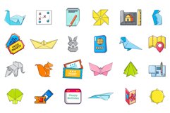 Paper object icon set, cartoon style Product Image 1
