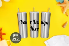 Stainless Steel Skinny Tumblers Mockup full wrap, Summer Product Image 1